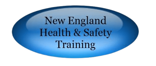 A blue oval with the words new england health and safety training in it.