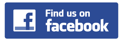 A blue and white facebook logo with the words " find us on facebook ".